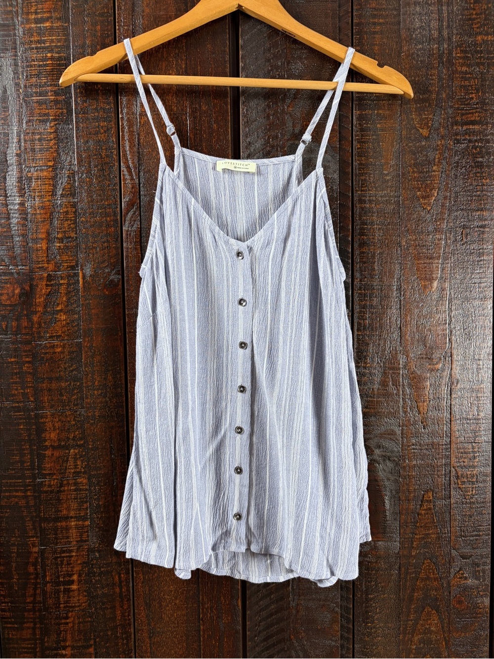 Lovestitch Blue Striped Button-Front Spaghetti Strap Tank Top